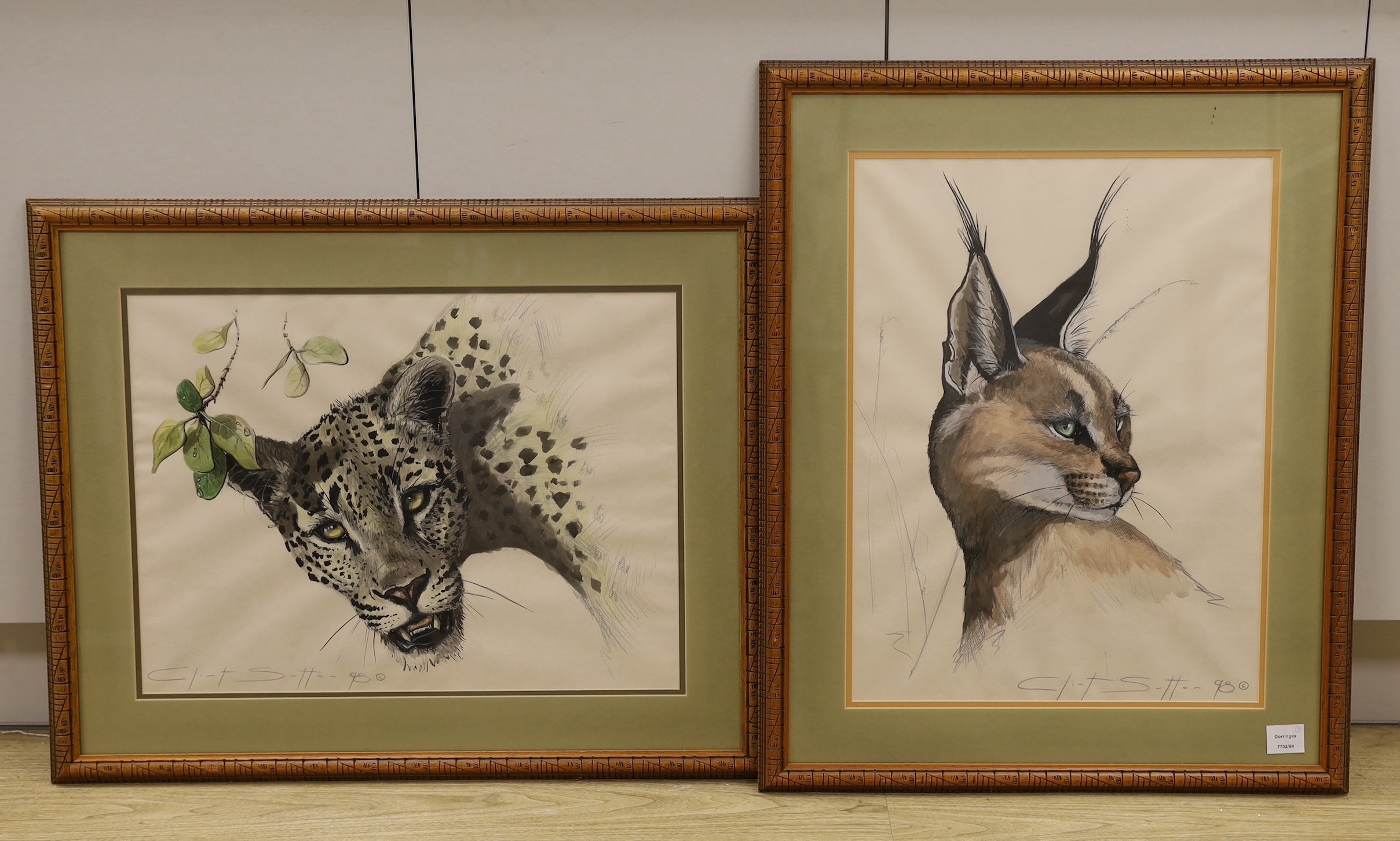 Clint Sutton, contemporary, two watercolours, Jaguar and Lynx, both signed and dated ‘90, largest 59 x 44cm